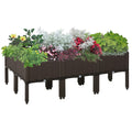 6-Piece Stackable PP Raised Flower Bed with Drainage Holes for Vegetable & Herb Growing - Brown