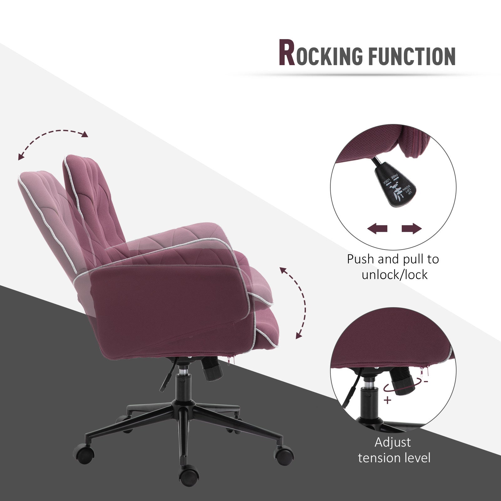 Linen Office Swivel Chair Mid Back Computer Desk Chair with Adjustable Seat, Arm - Purple