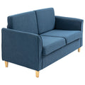 Compact 2-Seater Loveseat Sofa with Wood Legs and Armrests - Blue