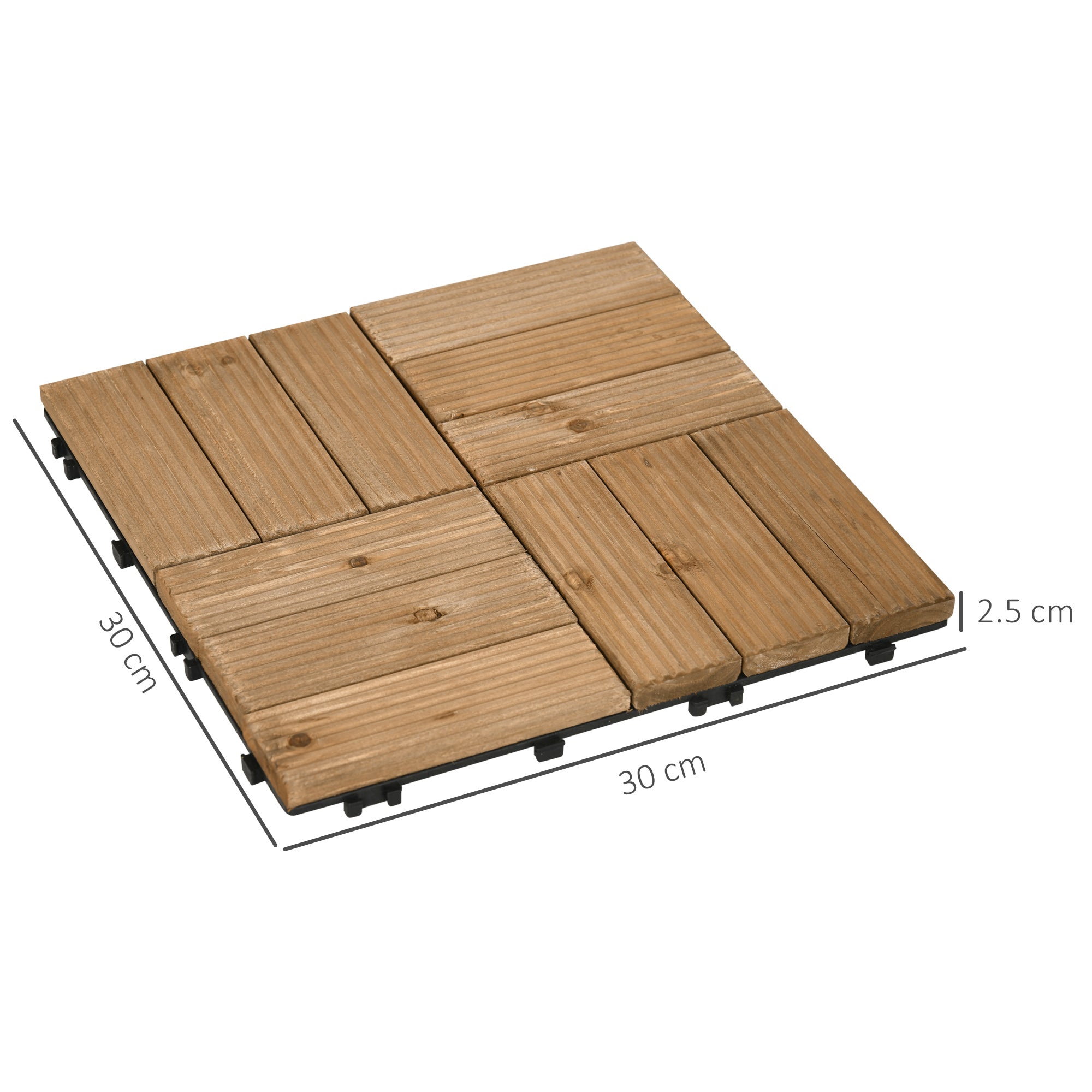 27 Pcs Wooden Interlocking Decking Tiles, Outdoor Flooring Tiles for Patio, Balcony Terrace Hot Tub 30 x 30 cm per Piece 2.5㎡ per Pack Brown