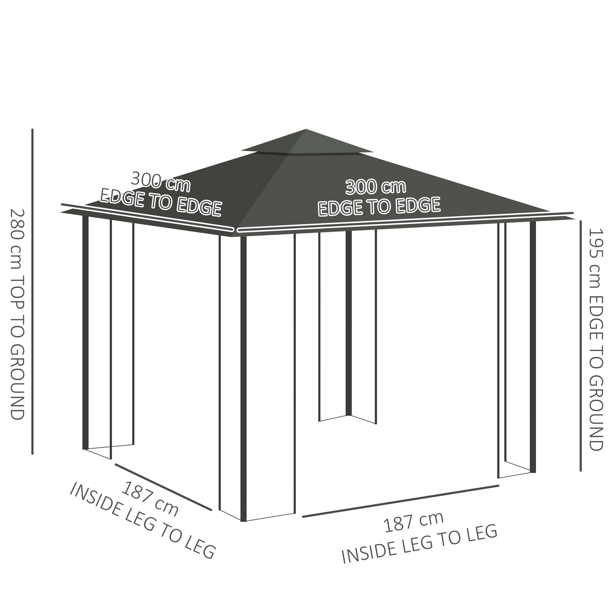 3(m) x 3(m) Double Roof Outdoor Garden Gazebo Canopy Shelter with Netting, Solid Steel Frame, Light Grey