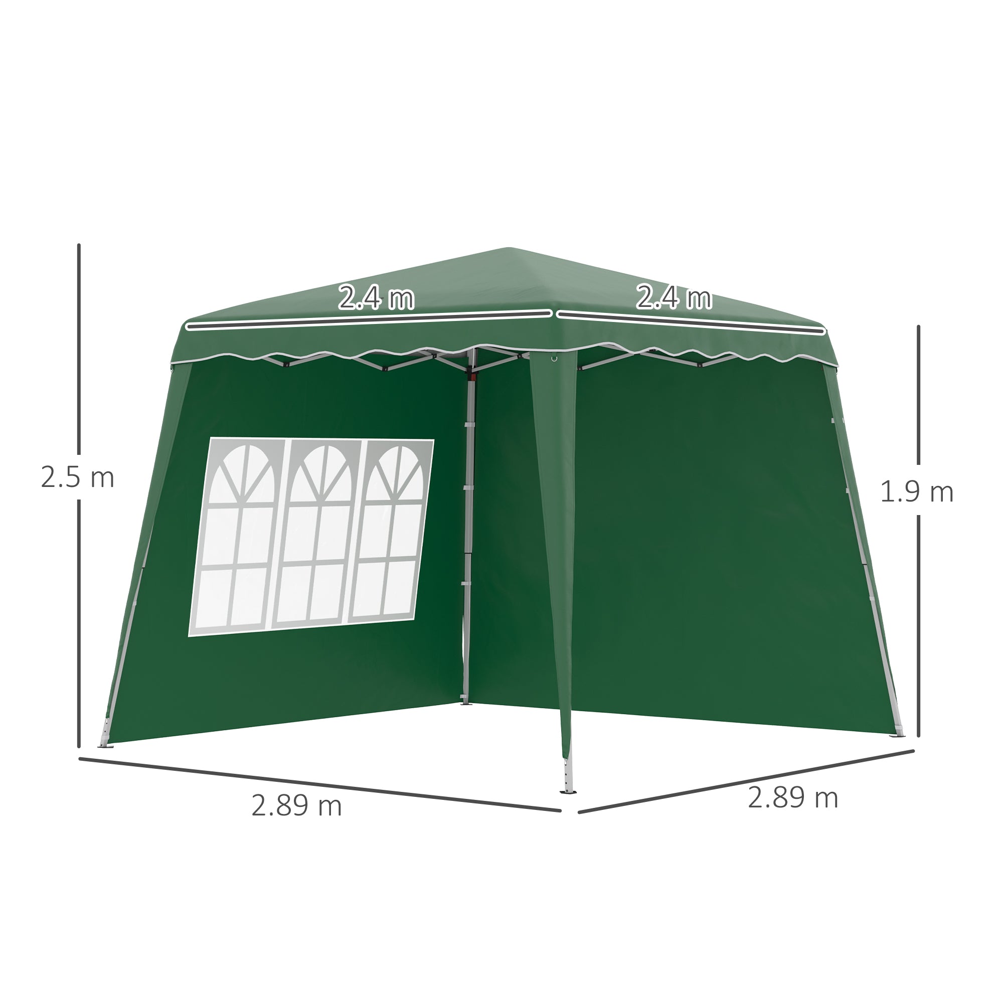 Pop Up Gazebo with 2 Sides, Slant Legs and Carry Bag, Height Adjustable UV50+ Party Tent Event Shelter for Garden, Patio, Green