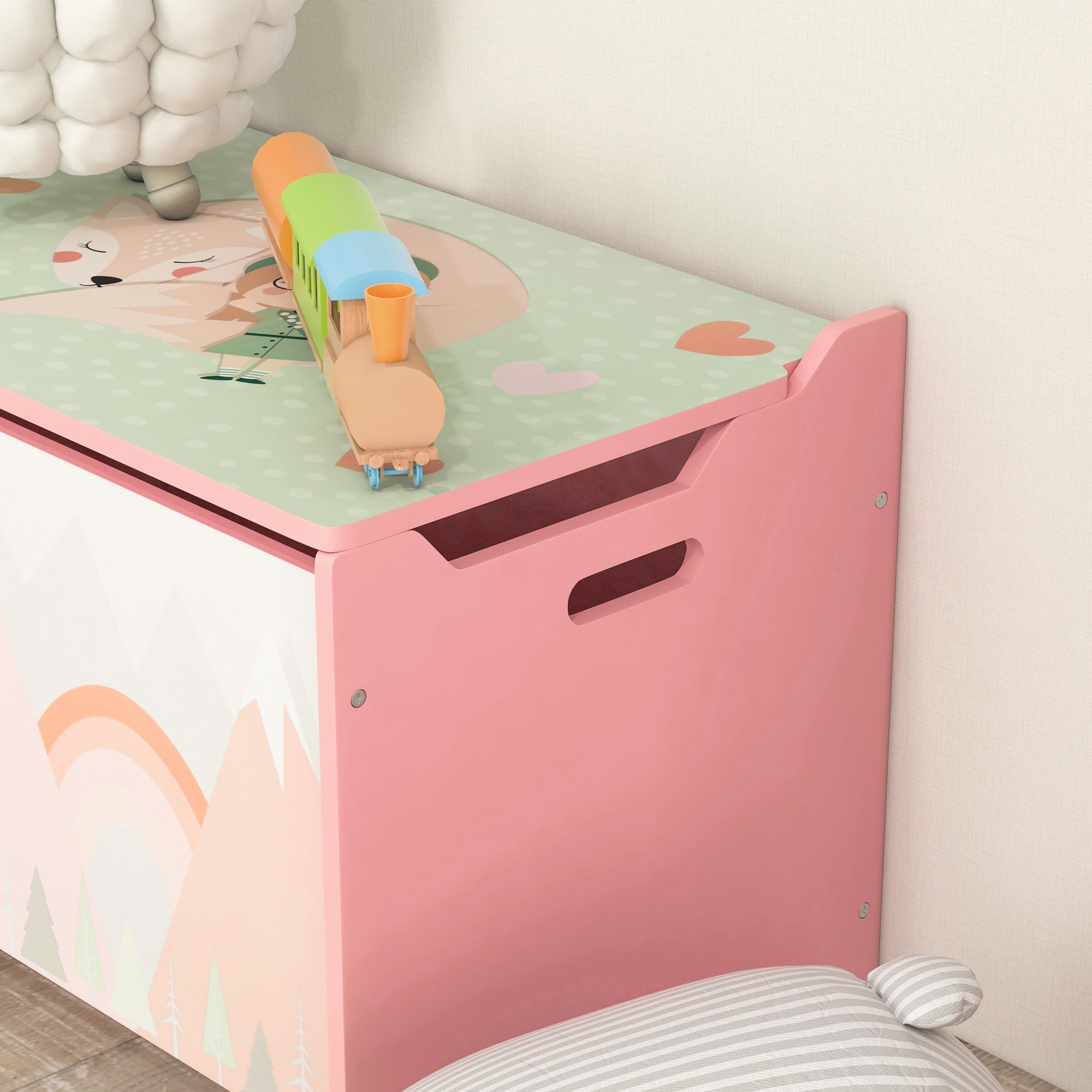 Toy Box for Girls Boys, Kids Toy Chest with Lid Safety Hinge, Cute Animal Design, Pink