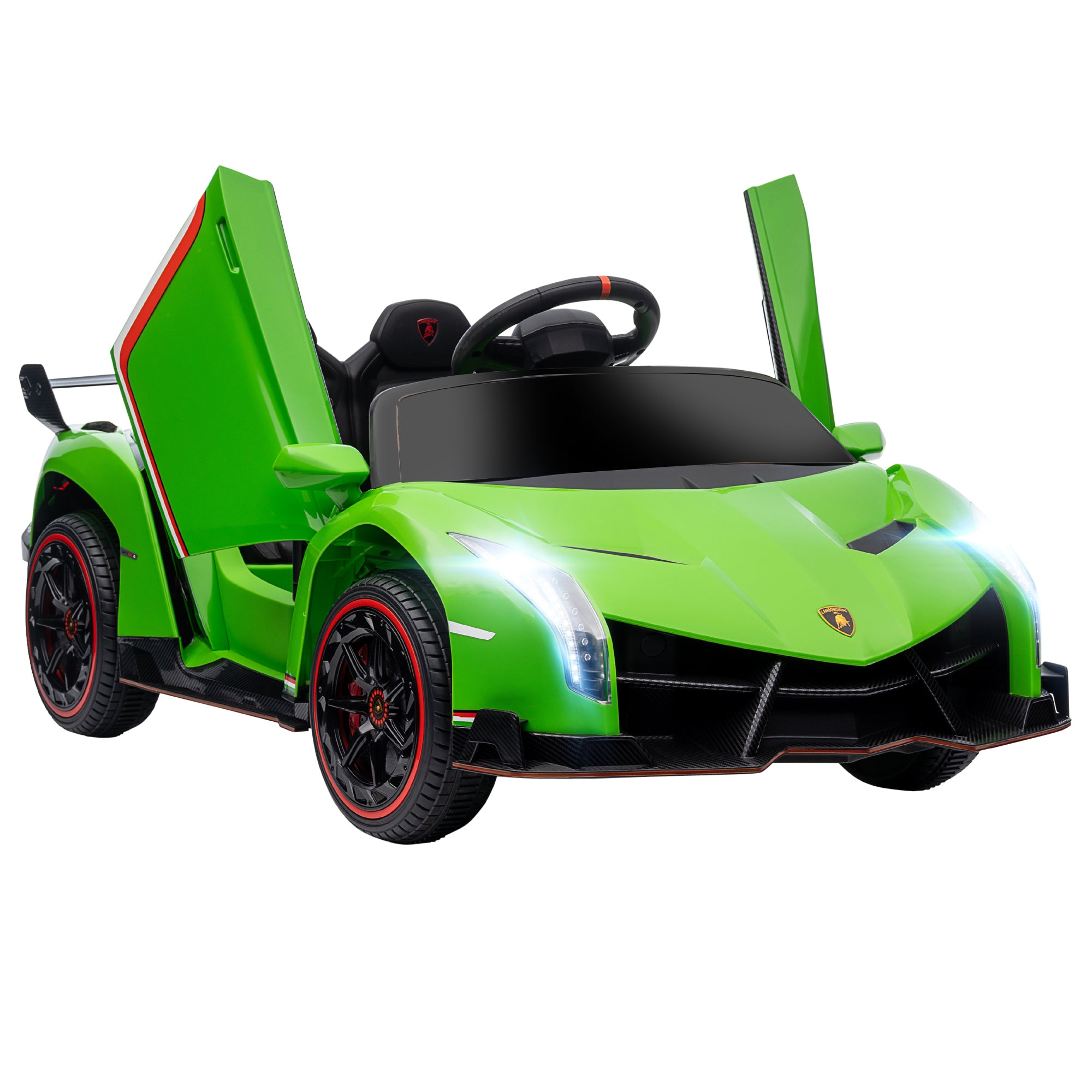 Lamborghini Veneno Licensed 12V Kids Electric Ride on Car w/ Butterfly Doors, Portable Battery, Powered Electric Car w/ Bluetooth, Green