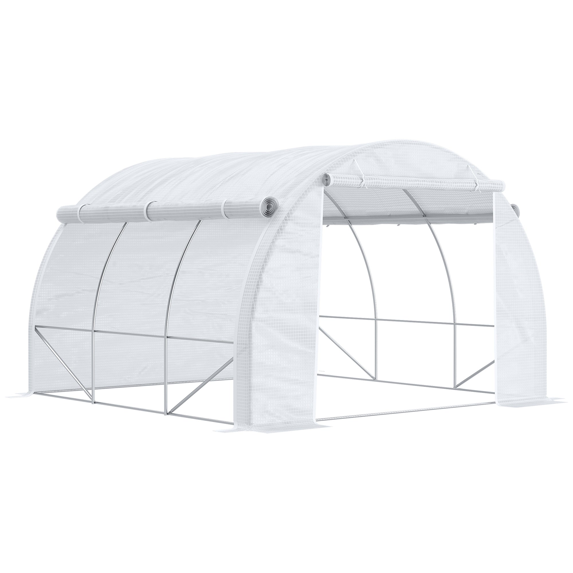 3 x 3 x 2 m Polytunnel Greenhouse, Walk in Pollytunnel Tent with Steel Frame, Reinforced Cover Zippered Door 6 Windows for Garden White