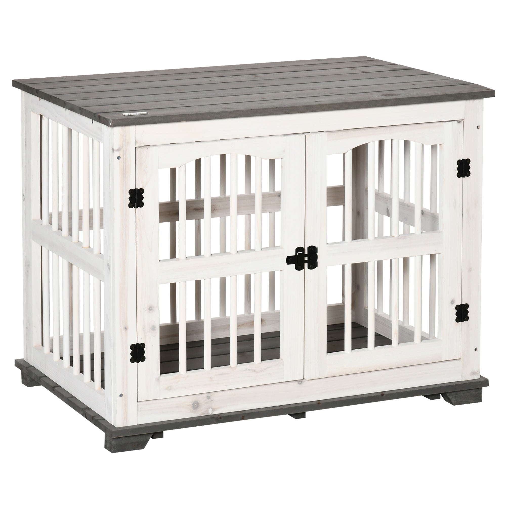 Wooden Dog Crate Furniture Pet Kennel Cage End Table for Small Medium Dogs, Indoor, White, 85.5 x 59.5 x 68 cm