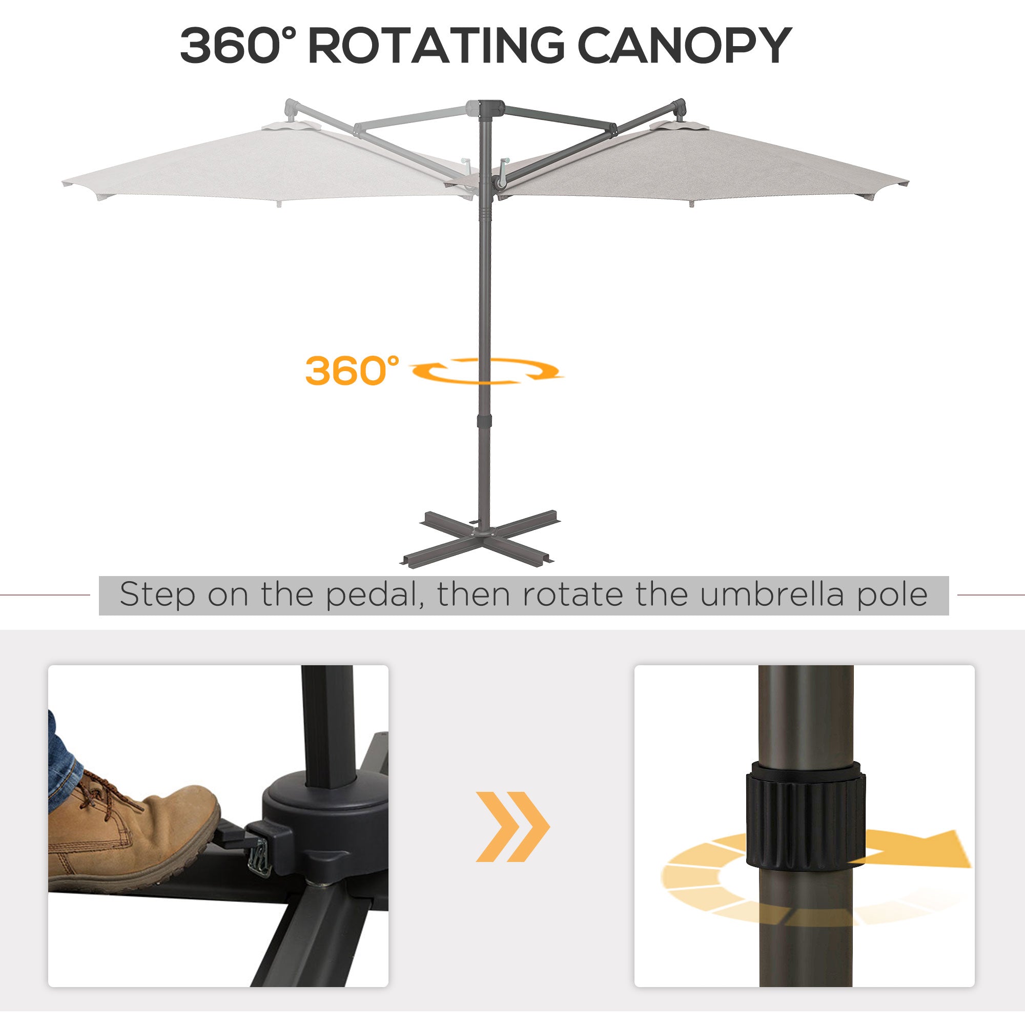 3 m Cantilever Banana Parasol with Cross Base, 360° Rotation Patio Umbrella with Crank Handle, Tilt, Light Grey