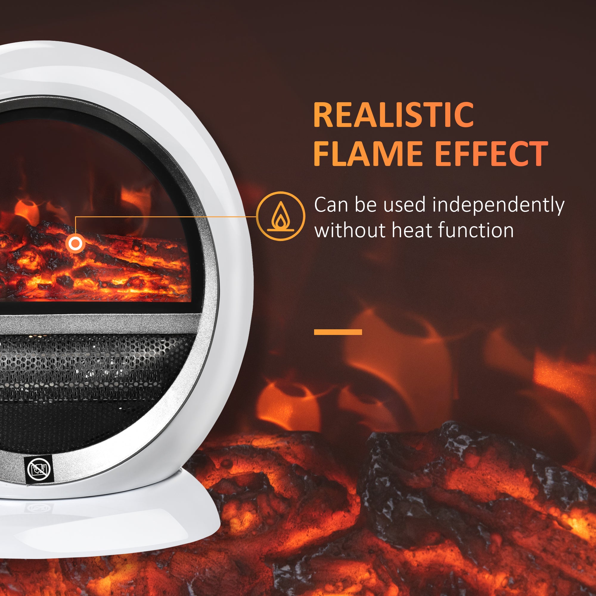 Free standing Electric Fireplace Heater with Realistic Flame Effect, Rotatable Head, Overheating Protection, 1500W, White