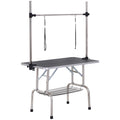Adjustable Dog Grooming Table with Rubber Top, Safety Slings & Mesh Storage Basket - Black