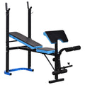 Adjustable Weight Bench with Leg Developer and Barbell Rack for Strength Training - Black Blue