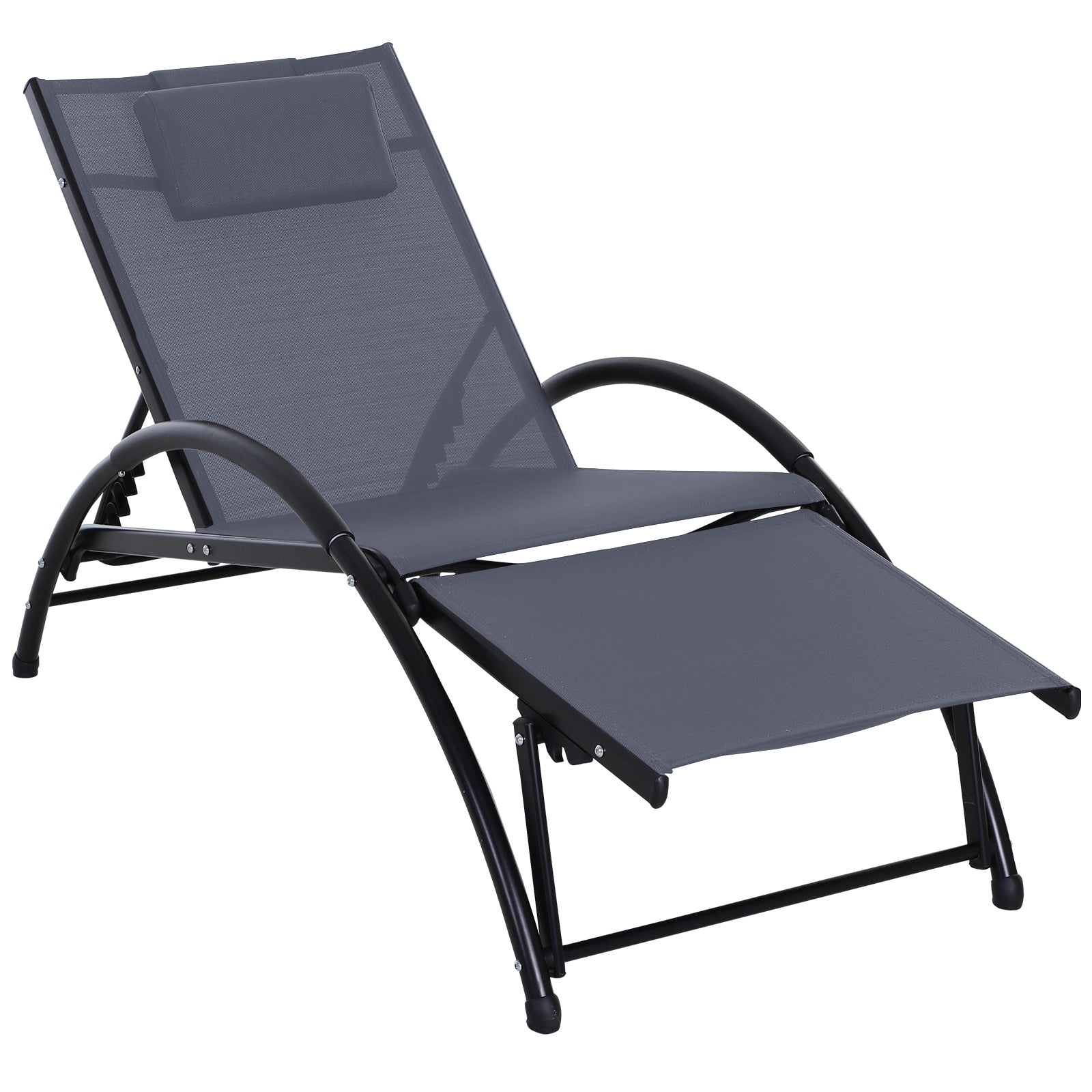 Garden Patio Sun Lounger Half Circle Armrest Adjustable Head Footrest Aluminium Frame Textline Seat &Pillow Garden Outdoor - Grey