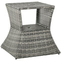 Outdoor Patio Rattan Wicker Coffee Table with Umbrella Hole and Storage - Grey