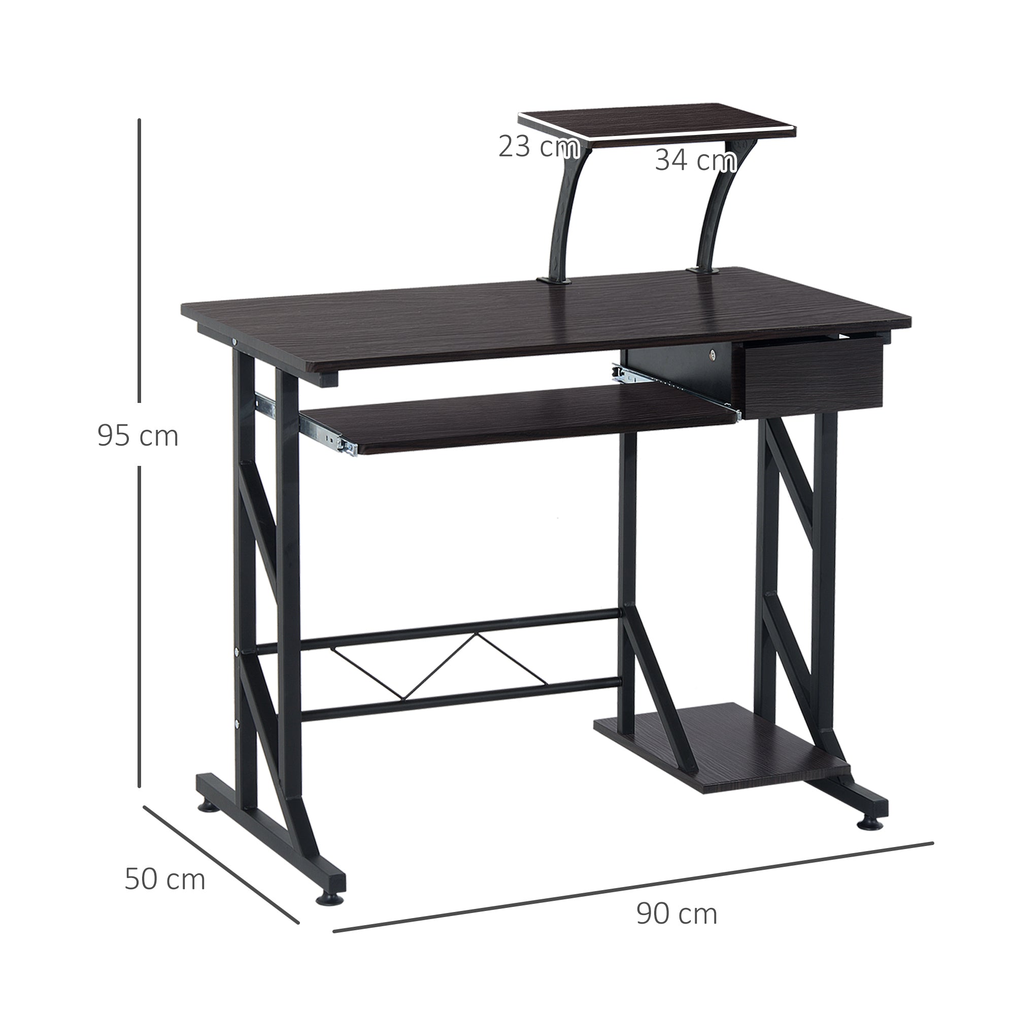 Computer Desk with Display Stand, Executive Wooden PC Tray Table Home Office Storage Workstation