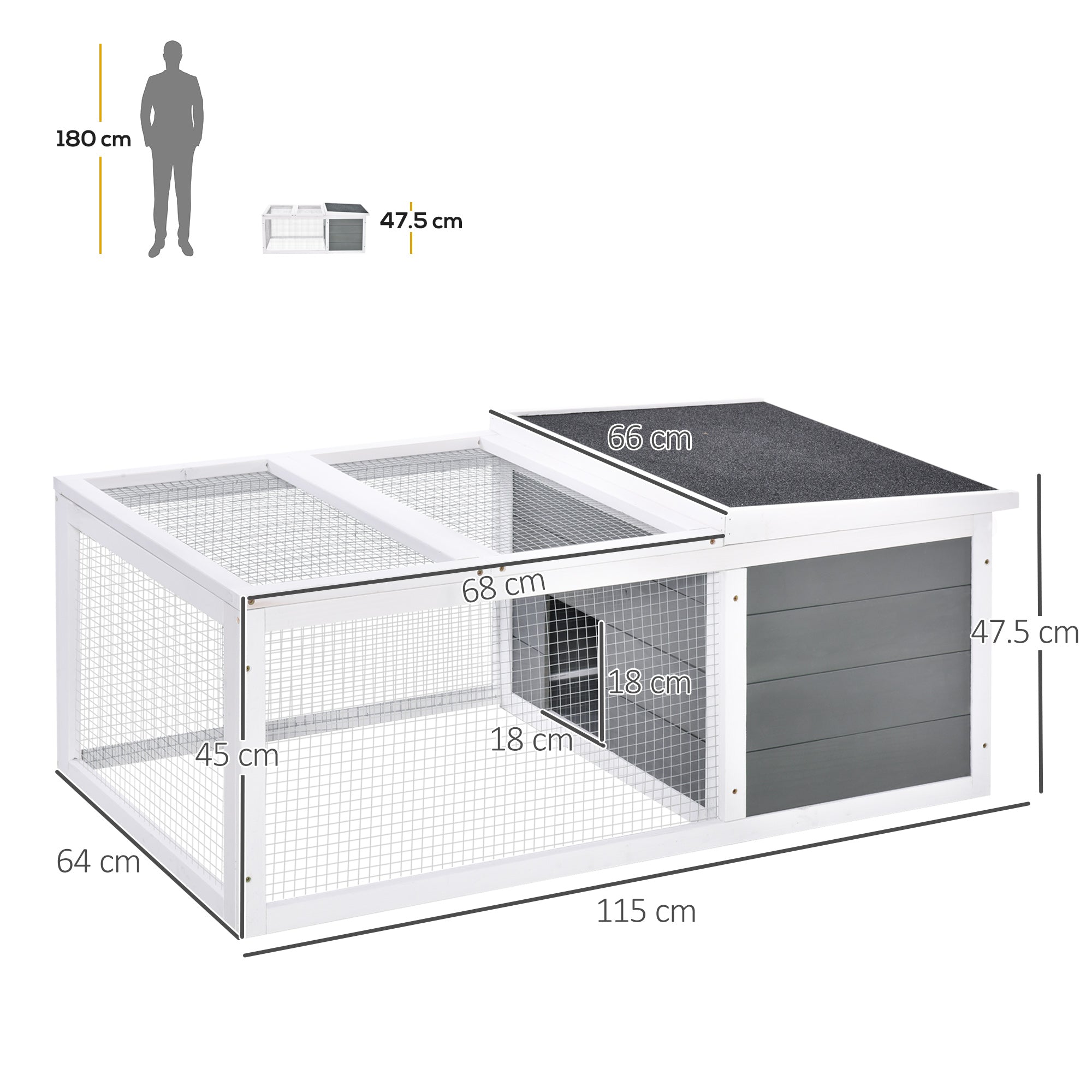 Indoor Outdoor Wooden Rabbit Hutch Small Animal Cage Pet Run Cover, with UV-resistant Asphalt roof and Water-repellent Paint