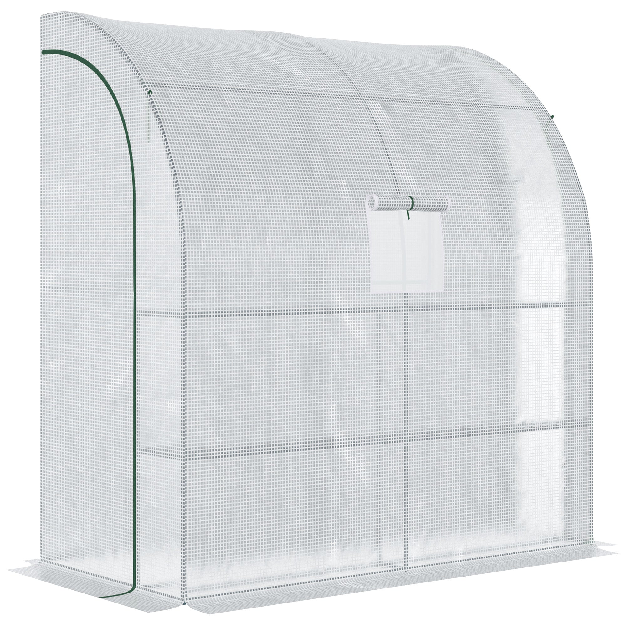 Walk-In Lean to Polytunnel Greenhouse with Windows and Doors 2 Tiers 4 Wired Shelves 200L x 100W x 215Hcm White