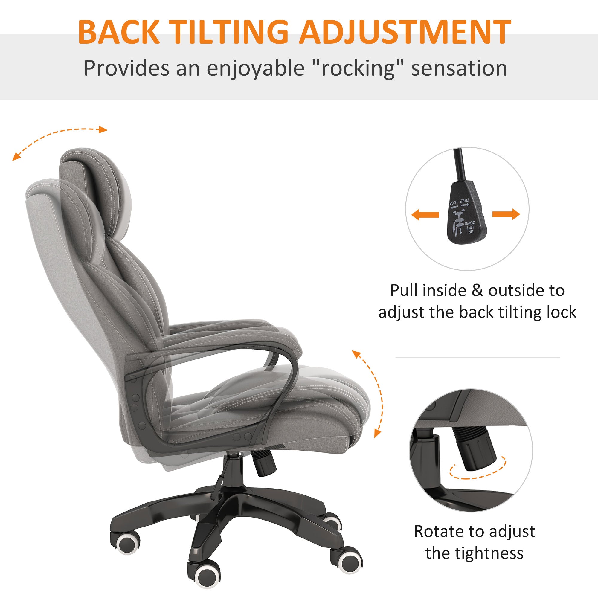 High Back Executive Office Chair 6- Point Vibration Massage Extra Padded Swivel Ergonomic Tilt Desk Seat, Grey