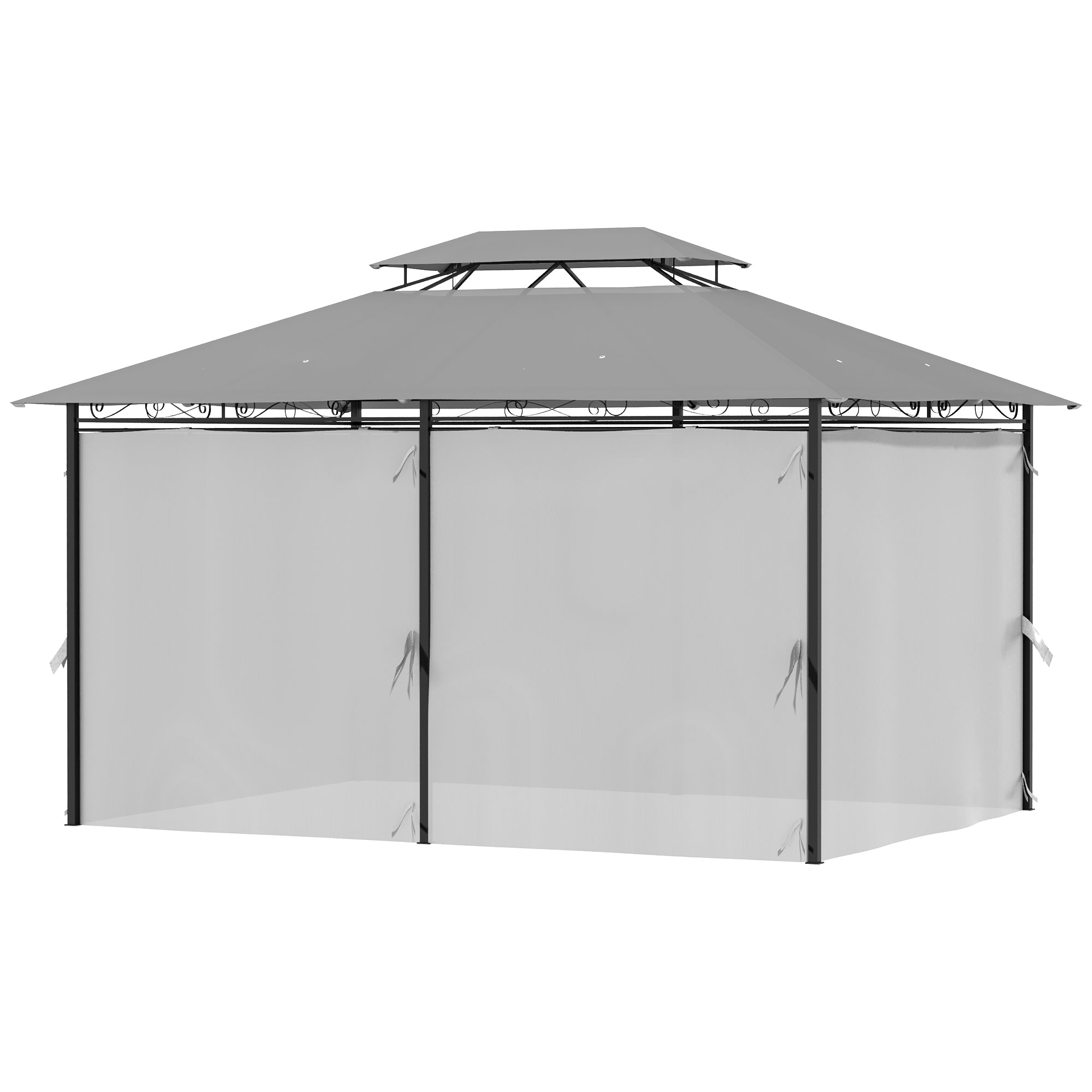 4m x 3(m) Metal Gazebo Canopy Party Tent Garden Pavillion Patio Shelter Pavilion with Curtains Sidewalls, Dark Grey