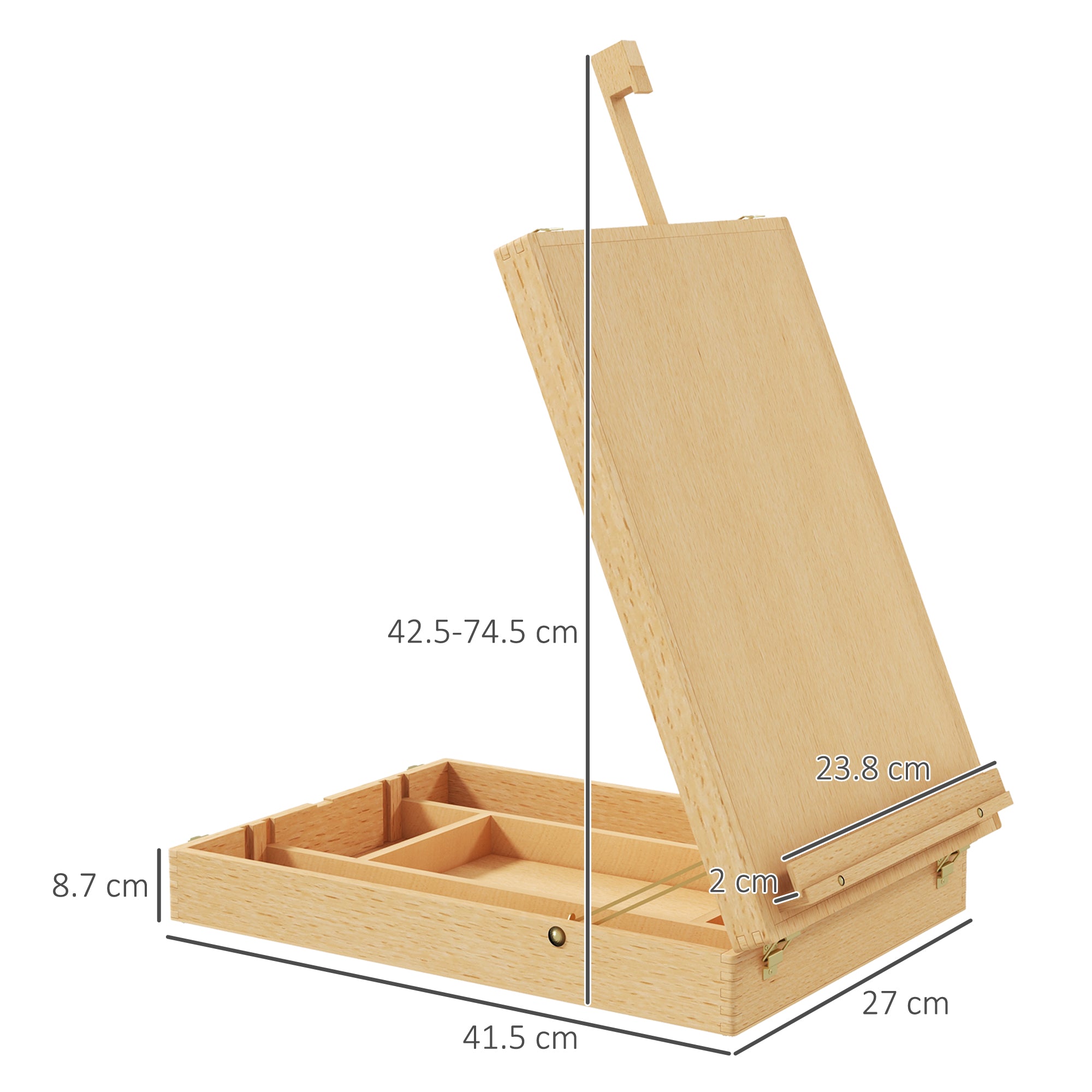 Wooden Table Easel Box Hold Canvas up to 61cm, Adjustable Beechwood Storage Table Box Easel, Portable Folding Artist Drawing & Sketching