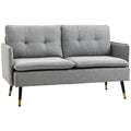 Button Tufted 2 Seater Fabric Sofa with Cushions for Living Room - Grey