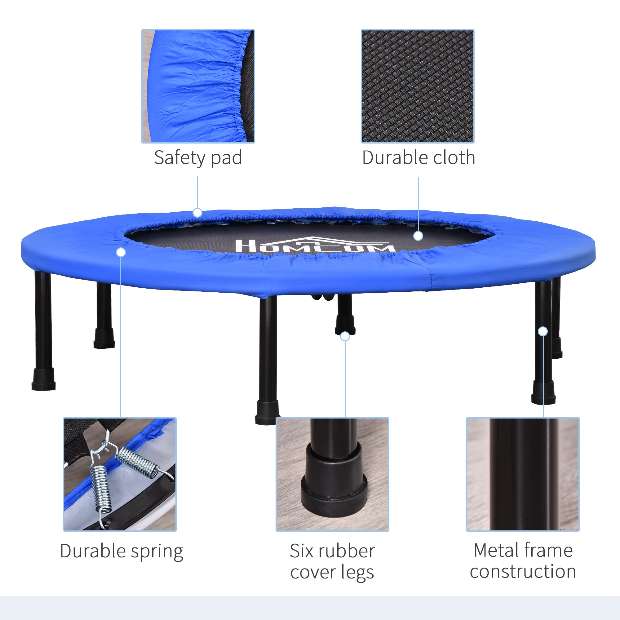 Trampoline Aerobic Rebounder Indoor Outdoor Fitness Round Jumper 91cm, Compact, w/ Sponge Edge, Blue