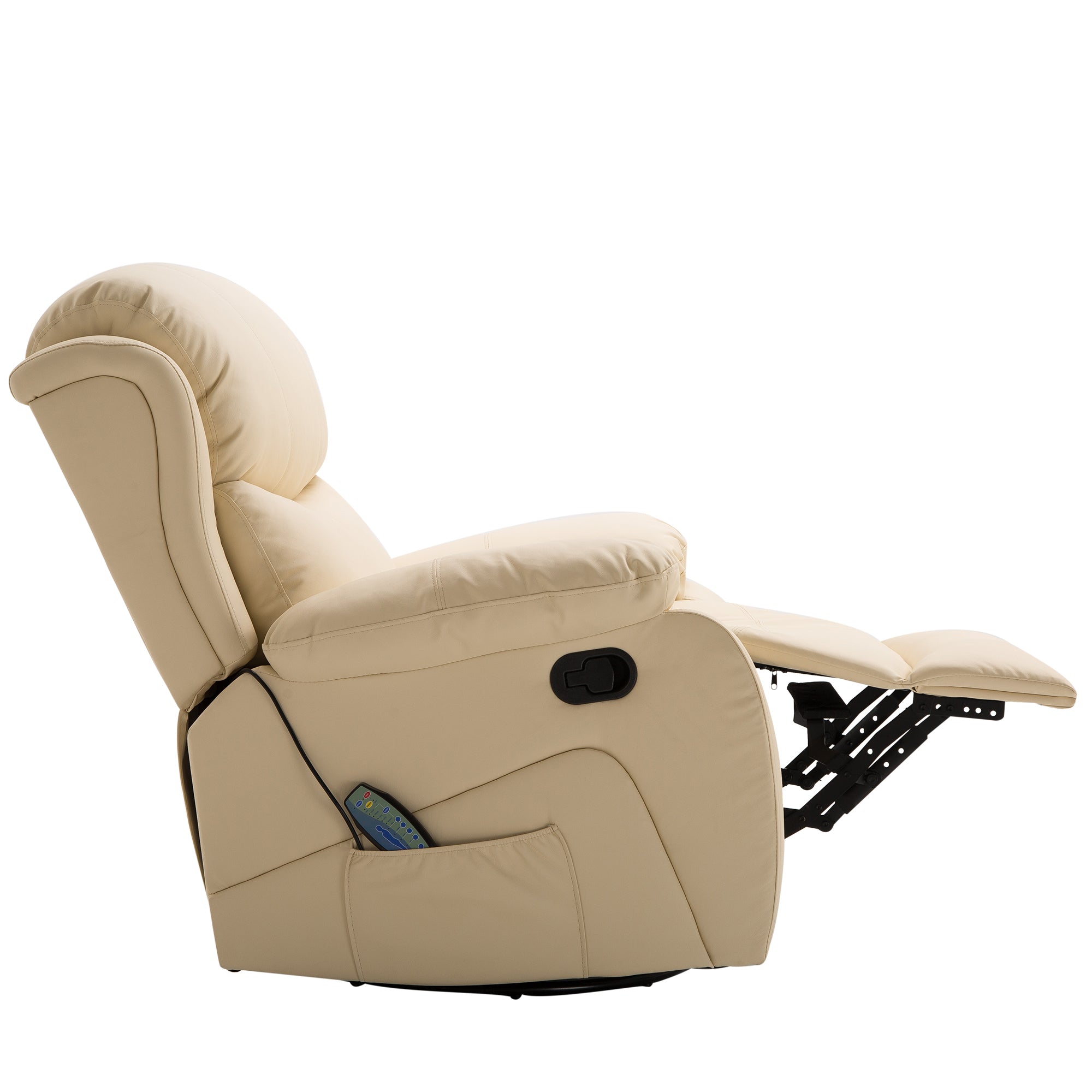 PU Leather Reclining Chair with 8 Massage Points and Heat, Manual Recliner with Swivel Base, Footrest and Remote, Beige