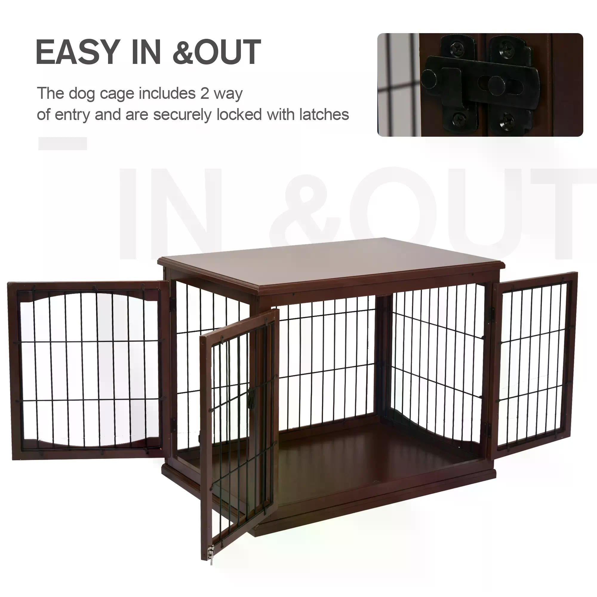 66cm Modern Indoor Pet Cage w/ Metal Wire 3 Doors Latches Base Small Animal House Tabletop Crate Decorative Stylish Brown