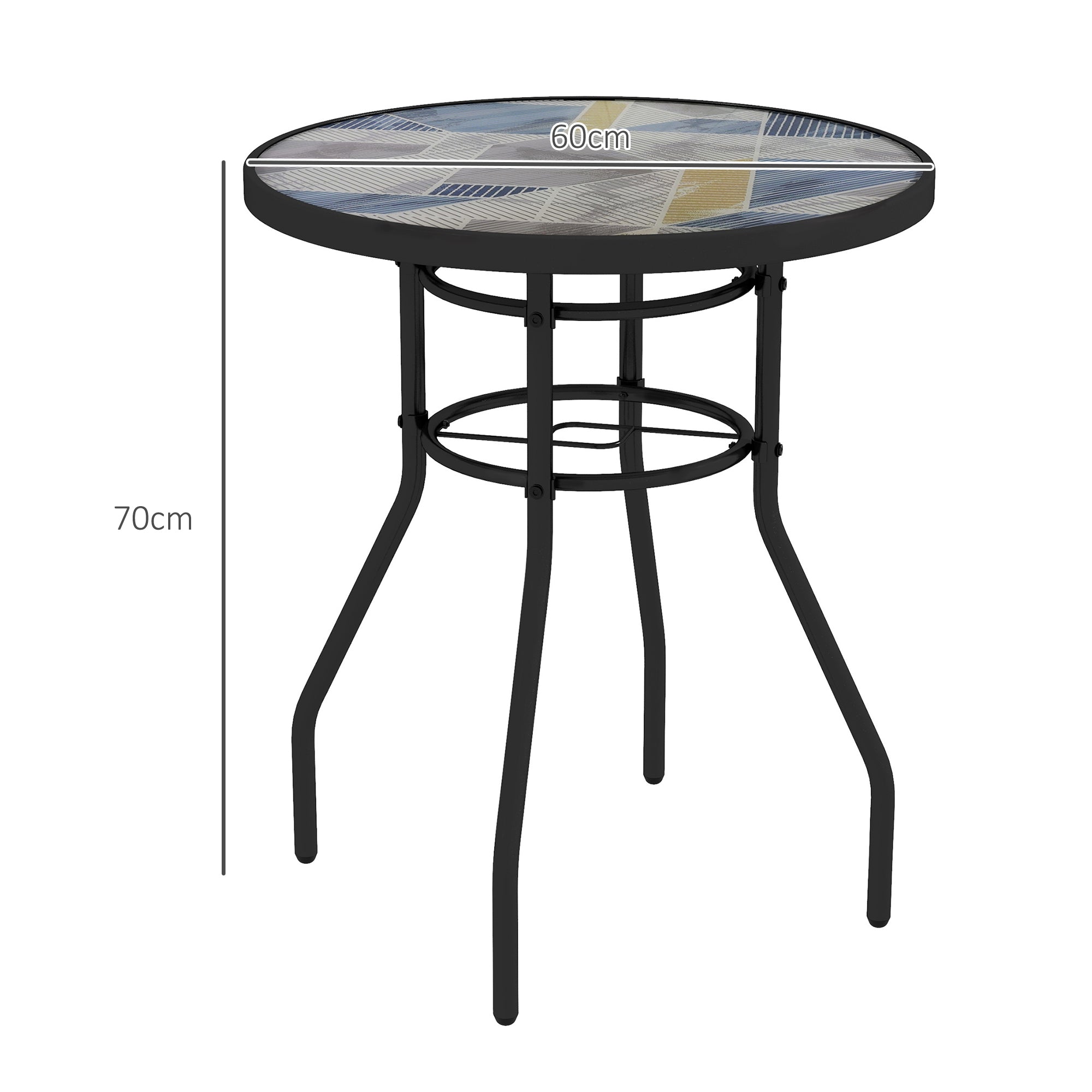 1 Piece Tempered Glass Top Garden Table Steel Frame Multicolour