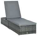 Adjustable Rattan Sun Lounger with Padded Cushion - Grey