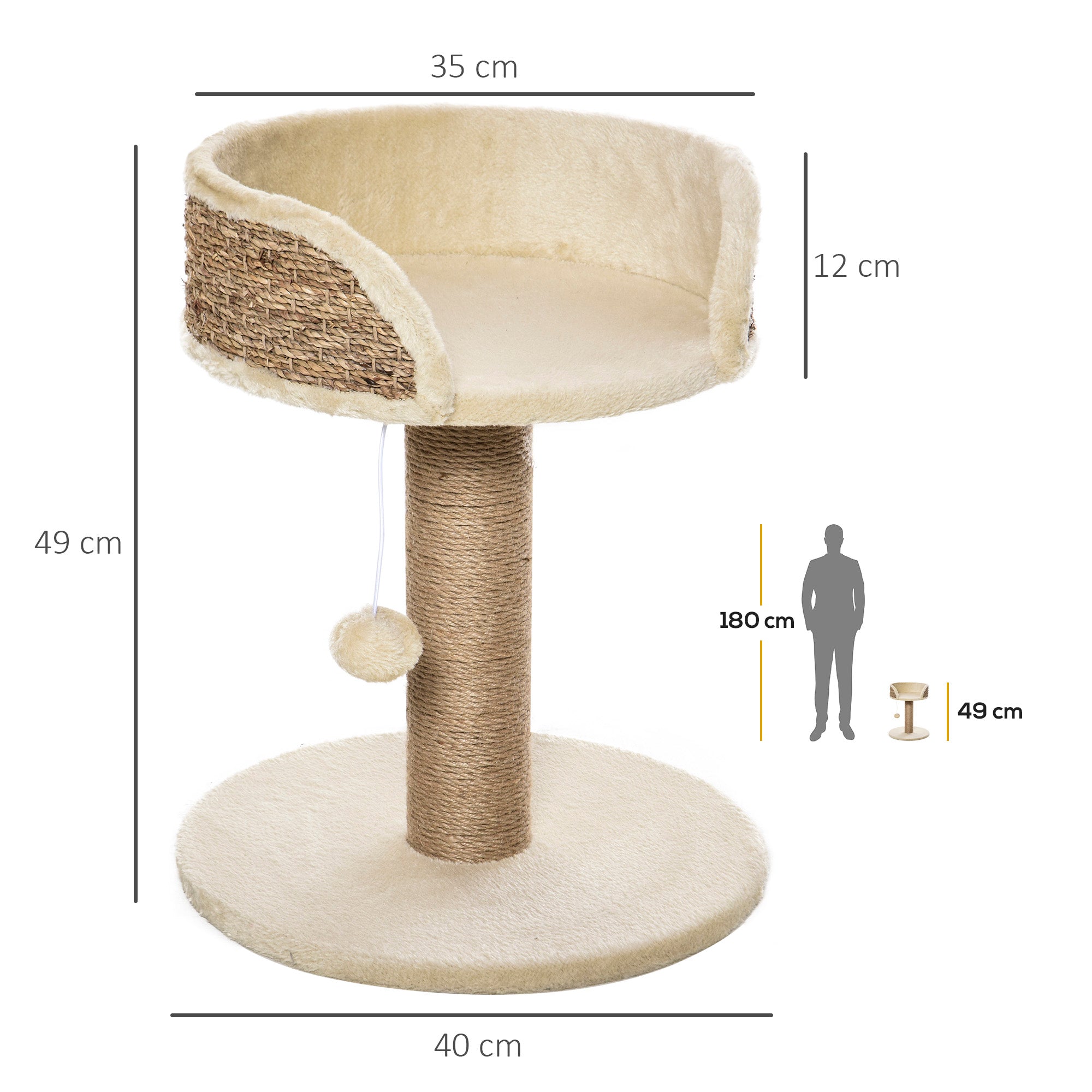 Basics Cat Tree Tower With Bed and Scratching Post,Cat Scratching Post Activity Center Kitten House with Dangling Ball Perch, Beige