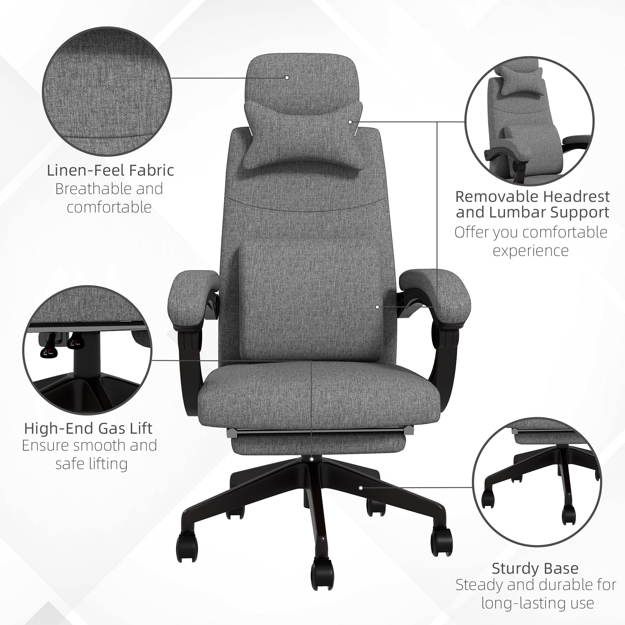 High Back Office Chair Reclining Computer Chair with Footrest Lumbar Support Adjustable Height Swivel Wheels Dark Grey