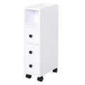 Slimline Bathroom Storage Unit with Two Drawers and Wheels - White