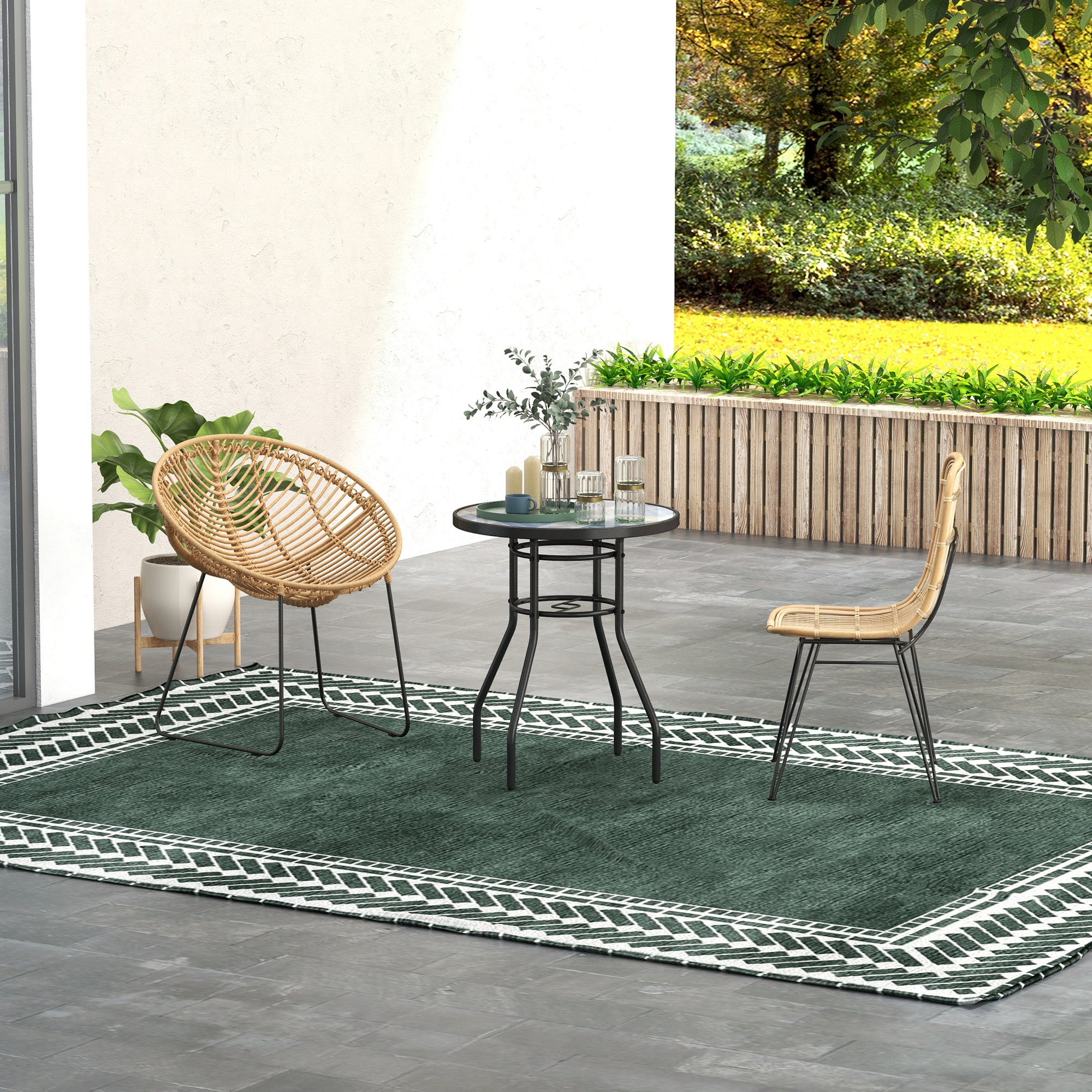 1 Piece Tempered Glass Top Garden Table Steel Frame Multicolour