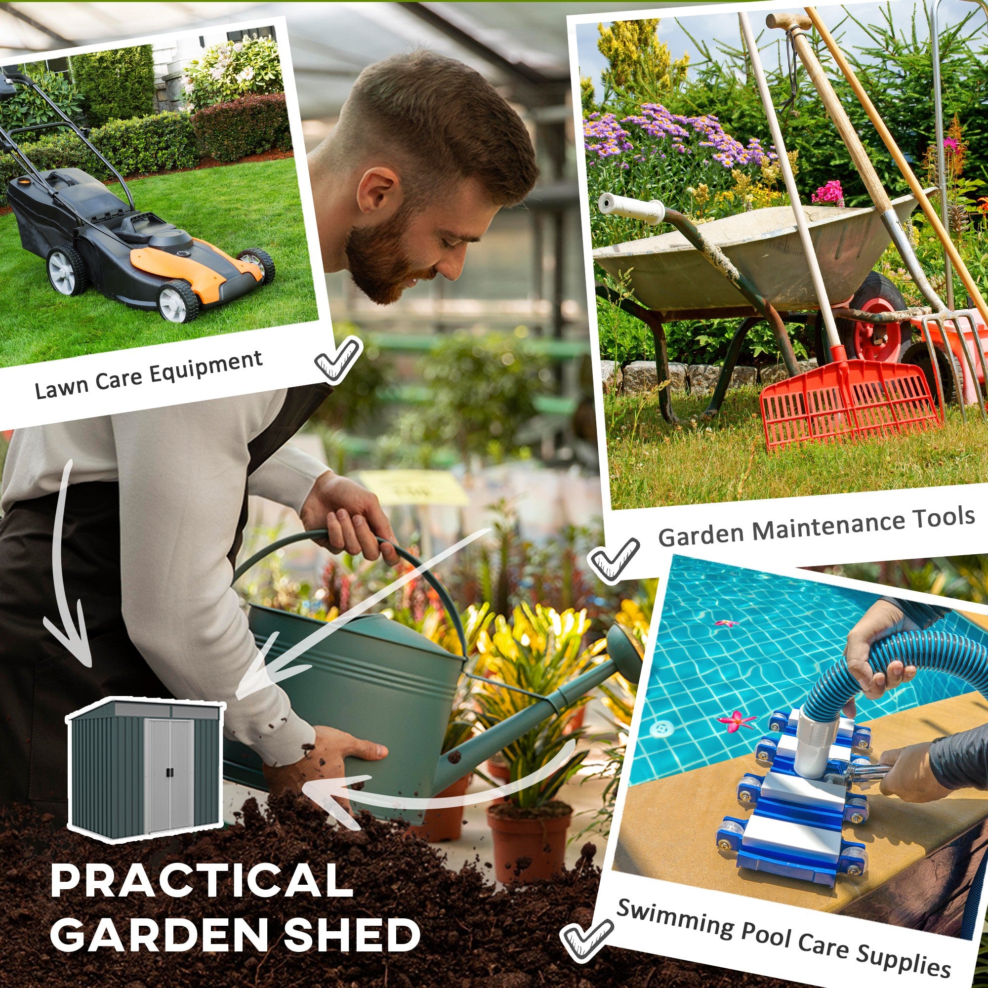 6.5 x 4FT Galvanised Metal Shed with Foundation, Lockable Tool Garden Shed with Double Sliding Doors and 2 Vents, Green