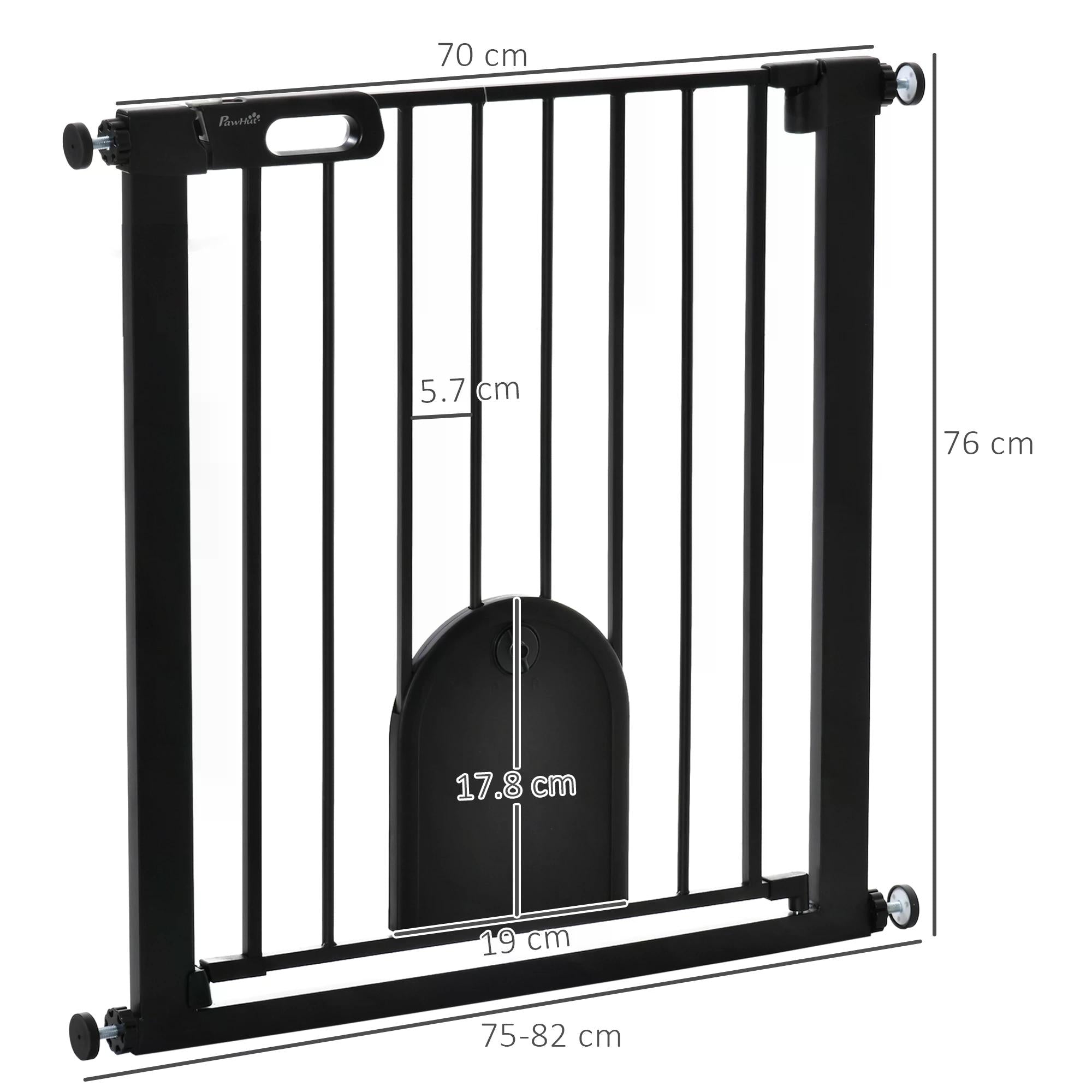 75-82 cm Pet Safety Gate Barrier, Stair Pressure Fit, w/ Small Door, Auto Close, Double Locking, for Doorways, Hallways, Black