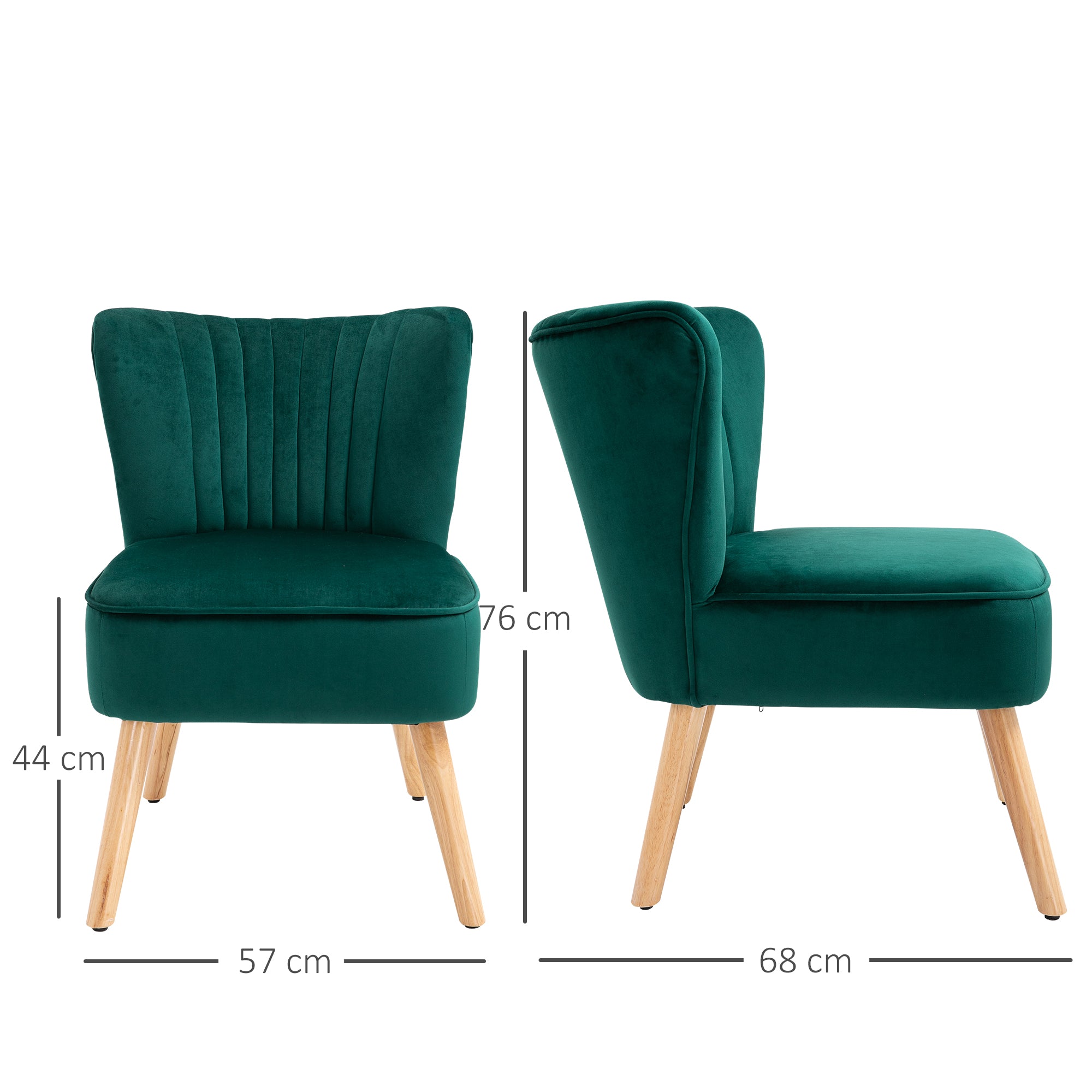 Velvet Tub Accent Chair with Curved Back and Wood Frame Legs Set of 2 - Green