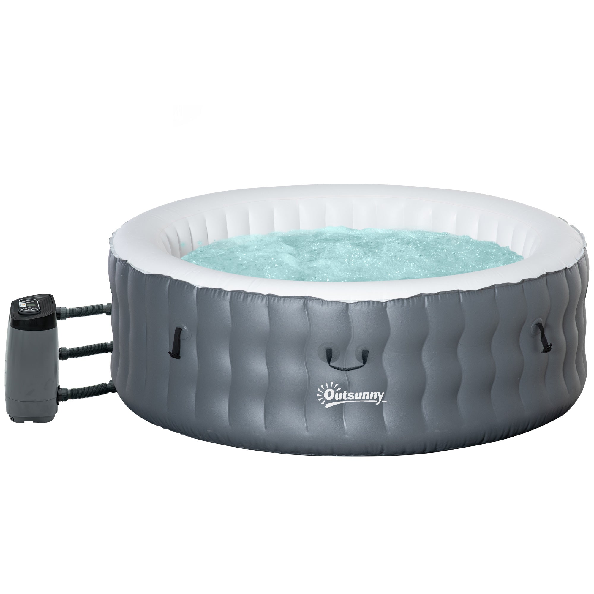 Round Hot Tub Inflatable Spa Outdoor Bubble Spa Pool with Pump, Cover, Filter Cartridges, 4-6 Person, Grey