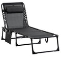 Portable Folding Sun Lounger with 5-Position Adjustable Backrest and Side Pocket - Black