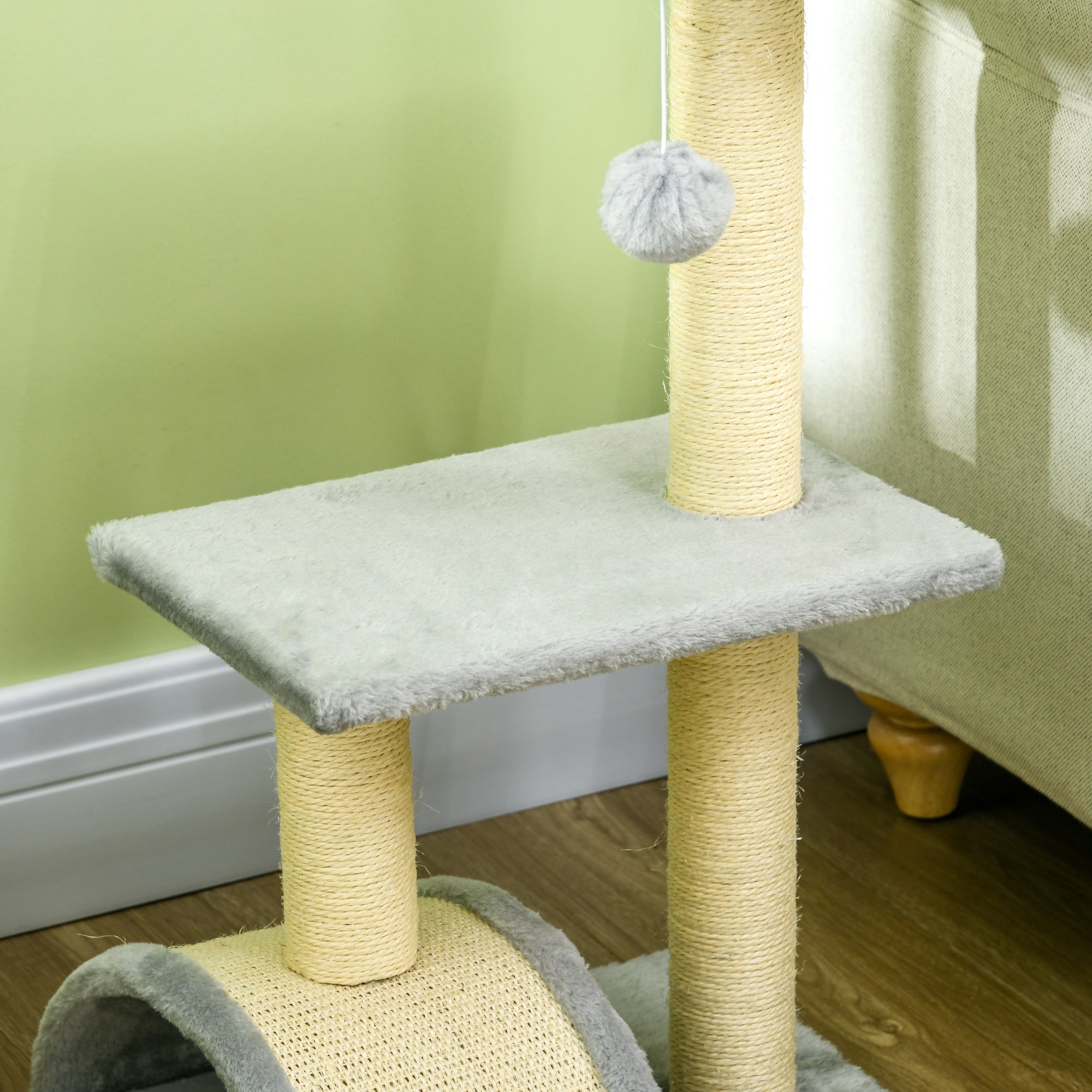 72cm Cat Tree Tower for Indoor Cats, Multi-level Climbing Activity Centre with Sisal Scratching Post, Pad, Hanging Ball, Toy, Light Grey