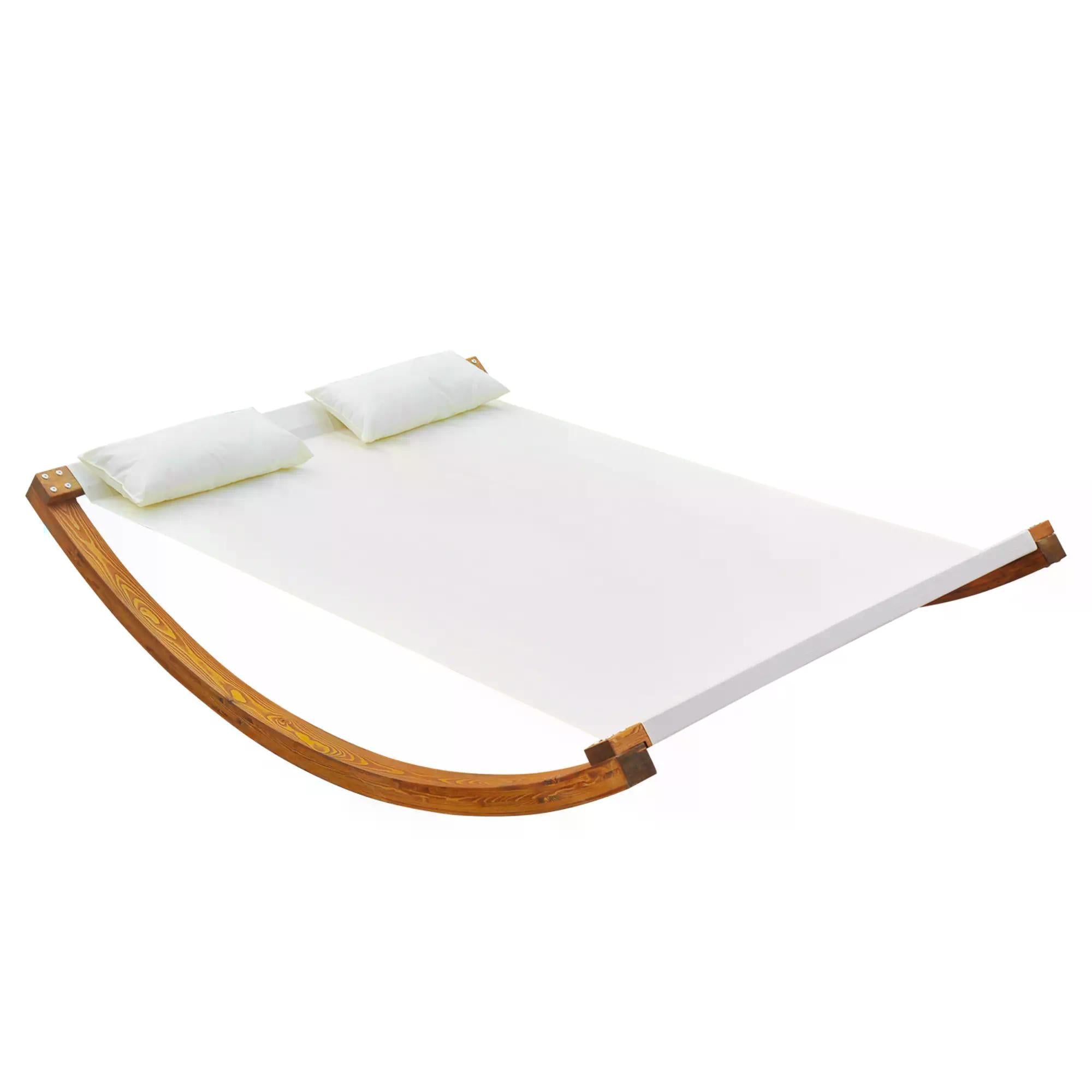 Rocking Double Sun Lounger W/ Wooden Frame-White