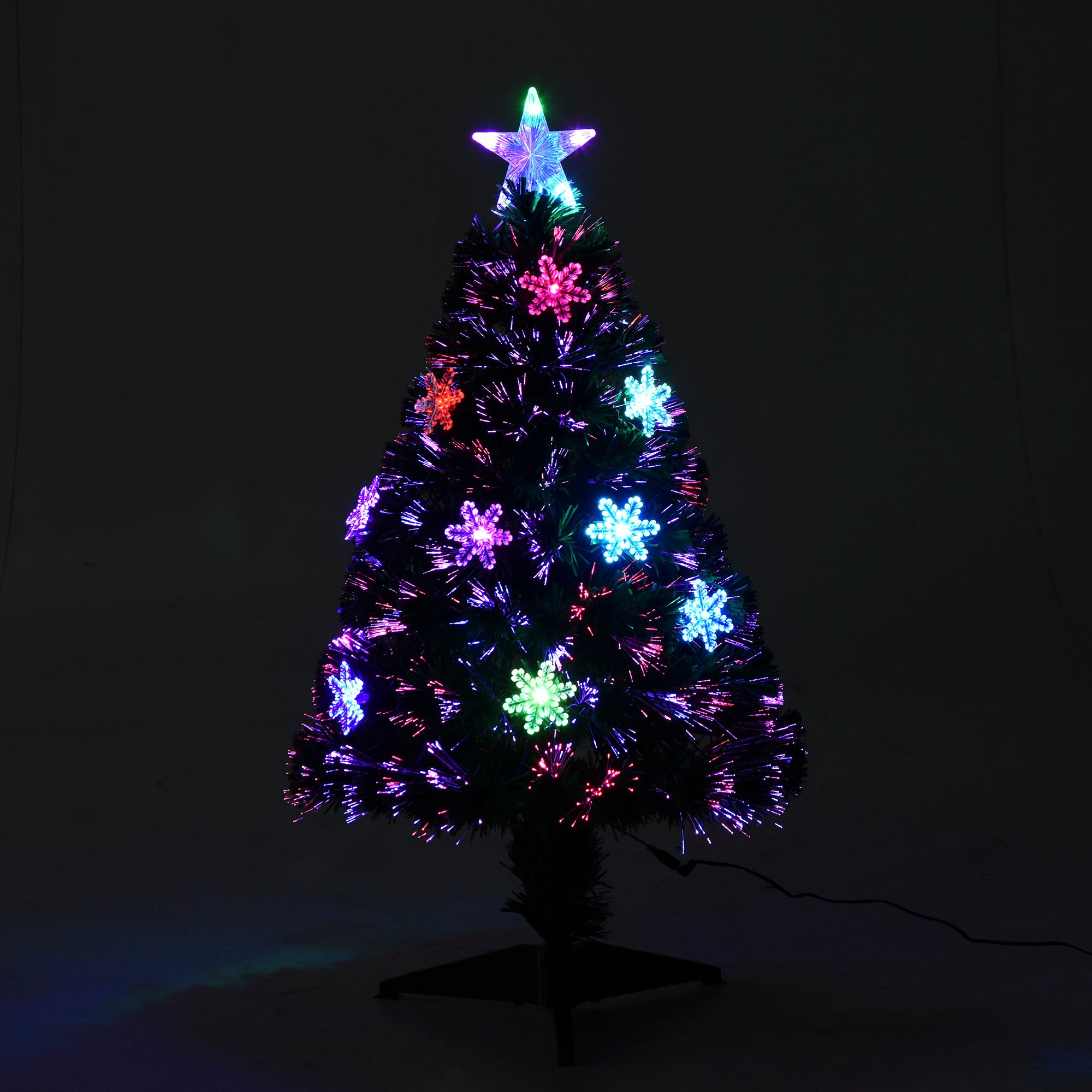 3ft Fibre Optic Christmas Tree 90cm W/ Showflakes, Green