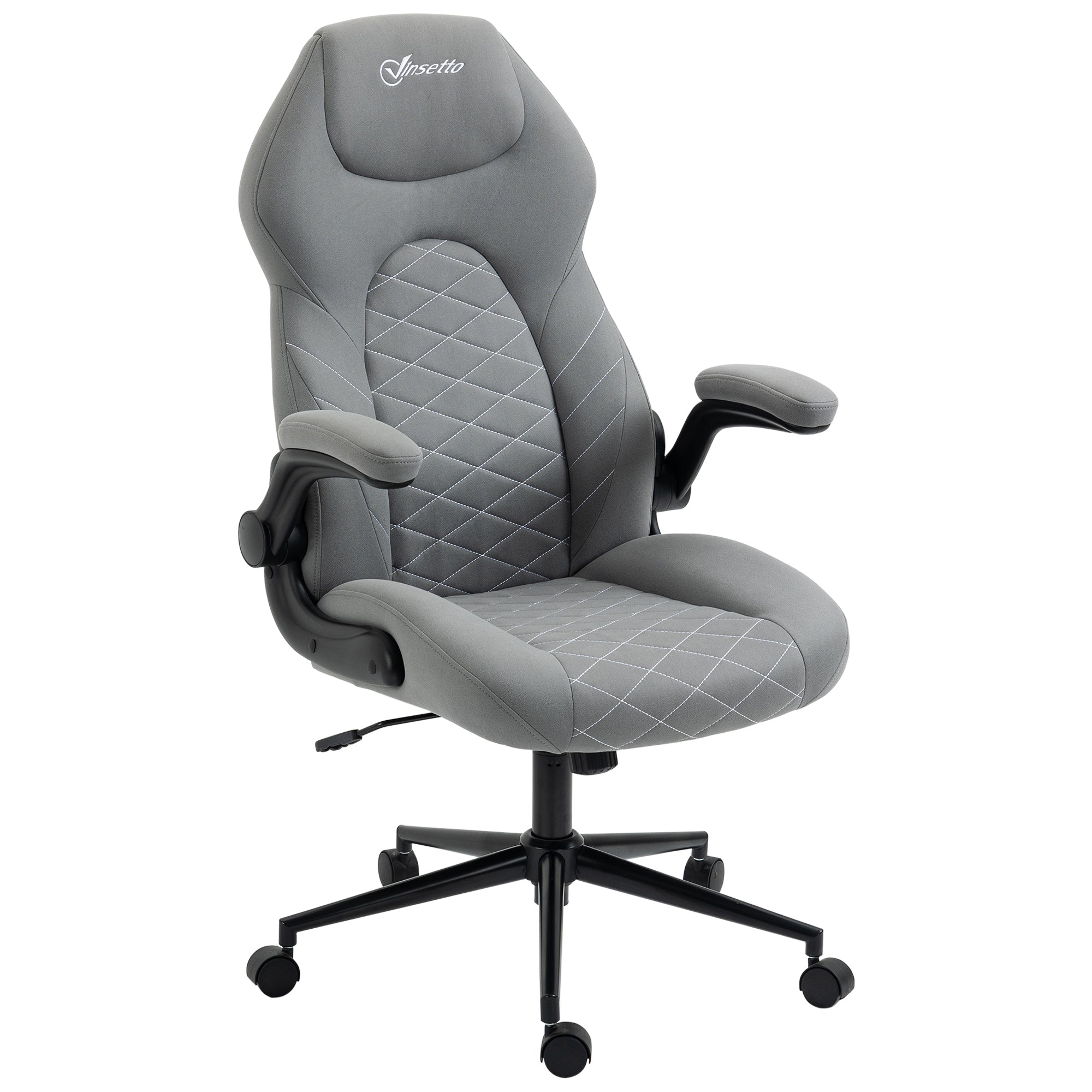 Home Office Desk Chair, Computer Chair with Flip Up Armrests, Swivel Seat and Tilt Function, Light Grey