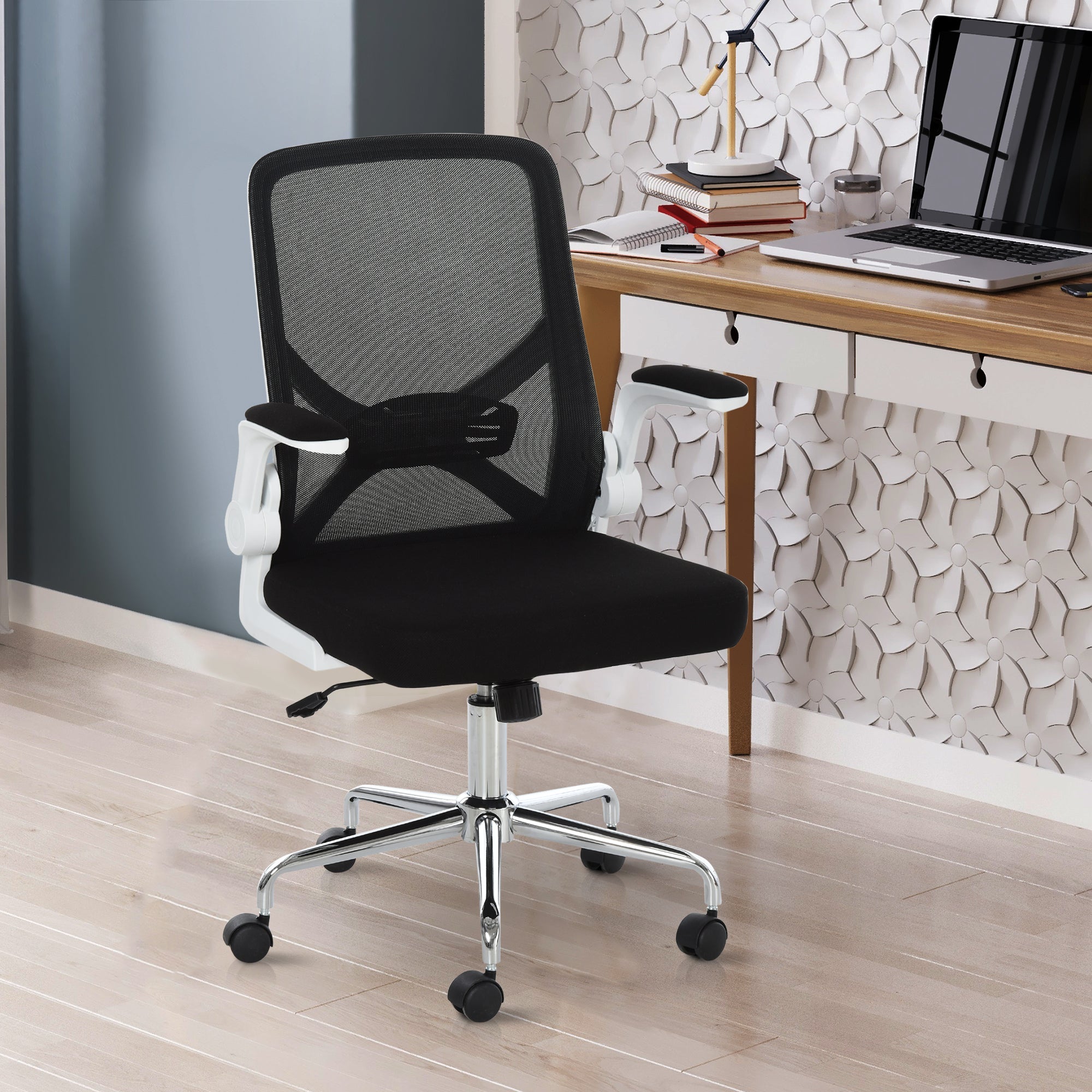 Mesh Office Chair with Flip-Up Arm, Lumbar Support, Home Task High Back Swivel Chair Adjustable Height, Black