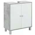 Under Sink Storage Cabinet with Adjustable Shelves and U-Shaped Cut-Out - White and Grey