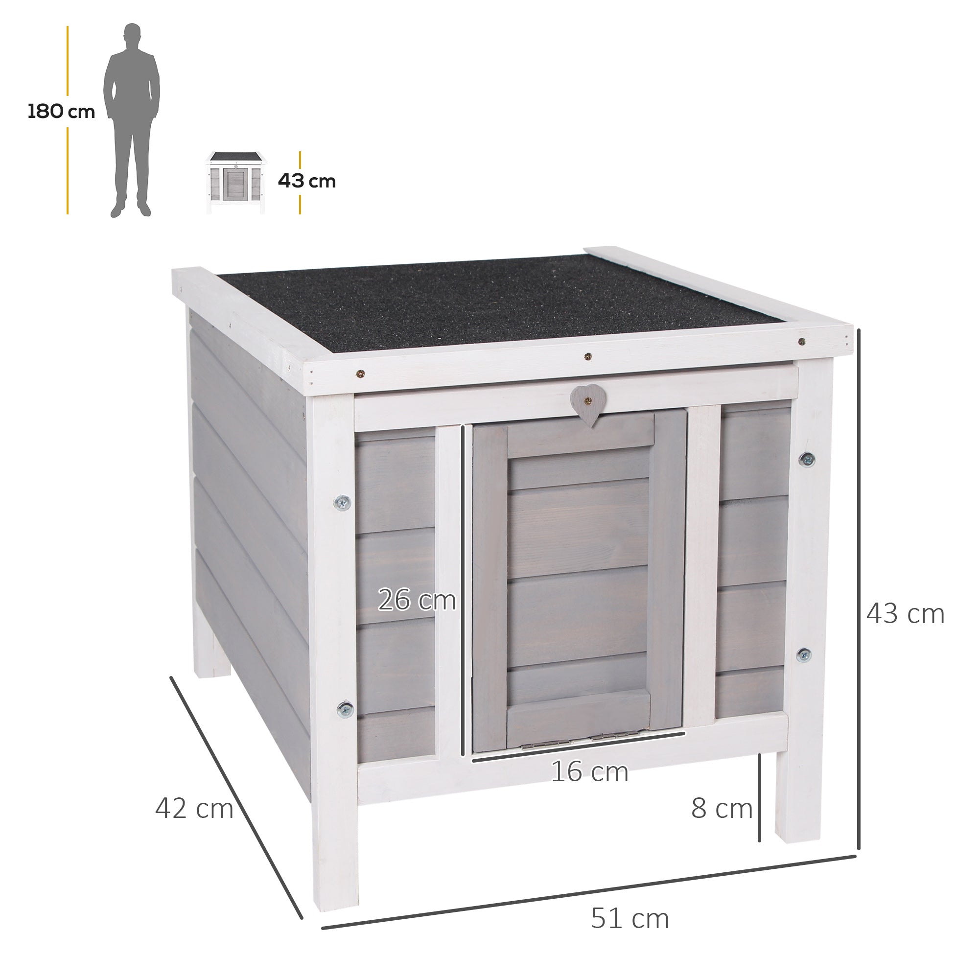 Wooden Rabbit Hutch Bunny Puppy Cage Guinea Pig Hutch, Rabbit Hideaway, Cat House, Pet Habitat Small Animals Ferret 51 x 42 x 43 cm, Grey