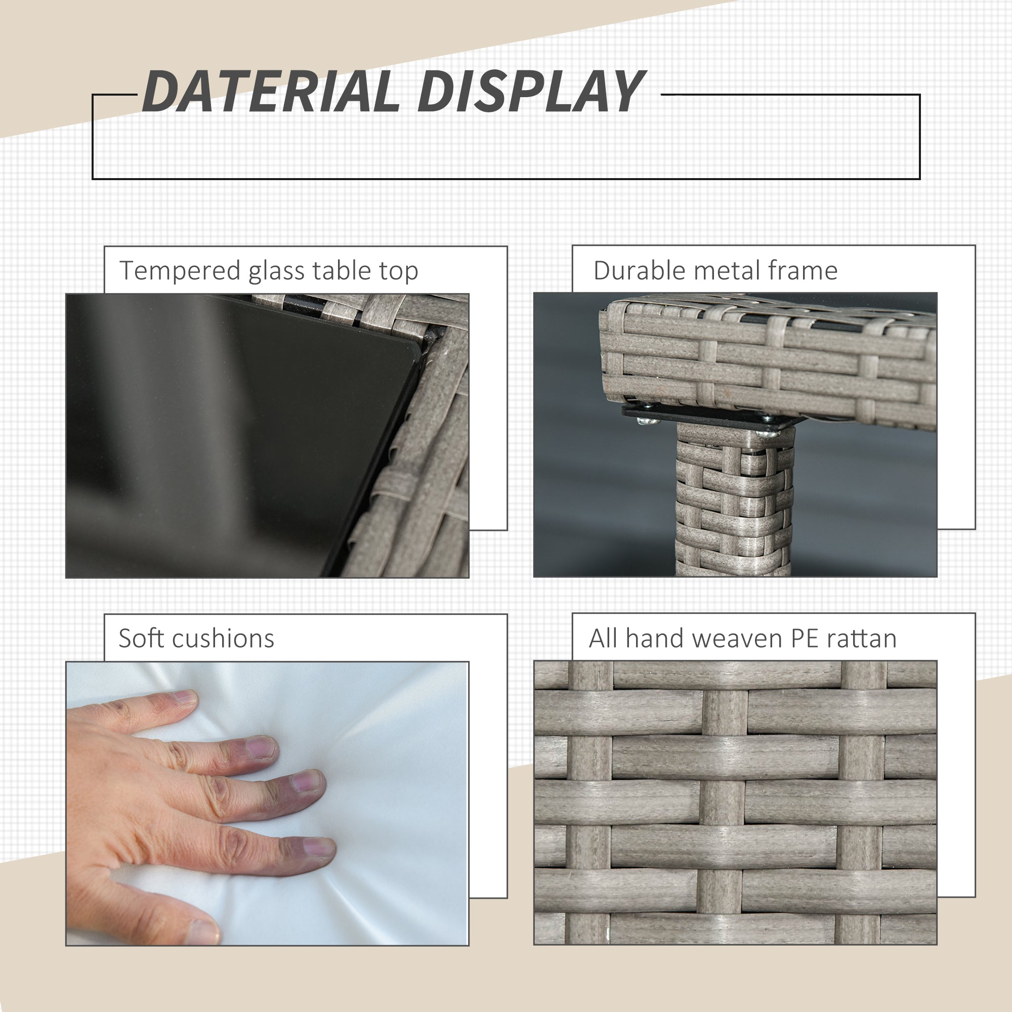 4 Seater Rattan Garden Furniture Set with Cushioned Footrests Grey