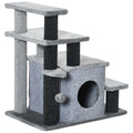Adjustable Height 3-4 Step Cat Stairs with Detachable Cover & Hanging Ball for Bed or Sofa - Grey