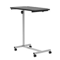 Height Adjustable Portable Overbed Chair Table with Lockable Castors and Wooden Top - Black