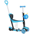 5-in-1 Toddler 3-Wheel Mini Kick Scooter with Removable Seat & Backrest for Kids - Blue