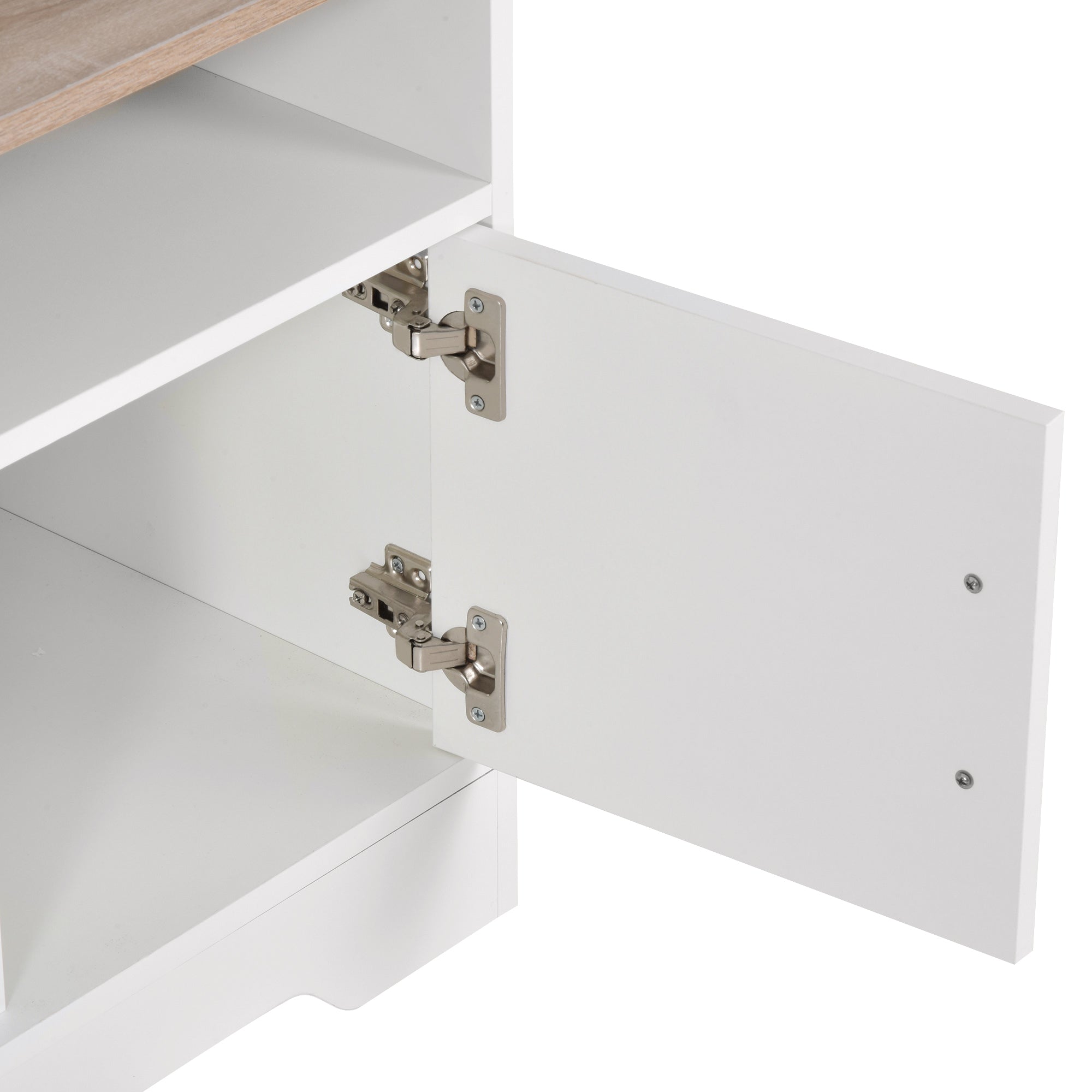 TV Stand for TVs up to 42 Inches with Cabinets, Shelves & Wide Tabletop - White & Wood Color