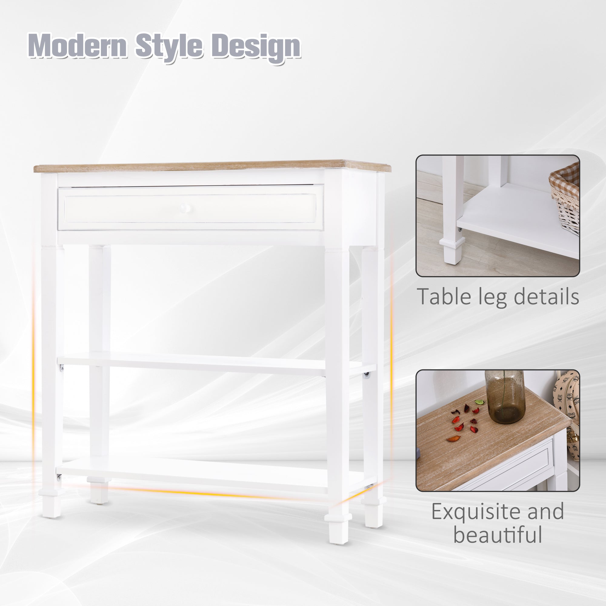 Console Table Hallway Side Desk One Drawer 2 Shelves Worktop Handle Retro Elegant Style Home Display Storage for Bedroom Livingroom